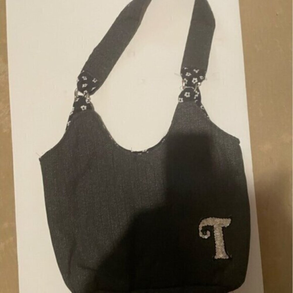 Black Denim Large Handbag “initial T”